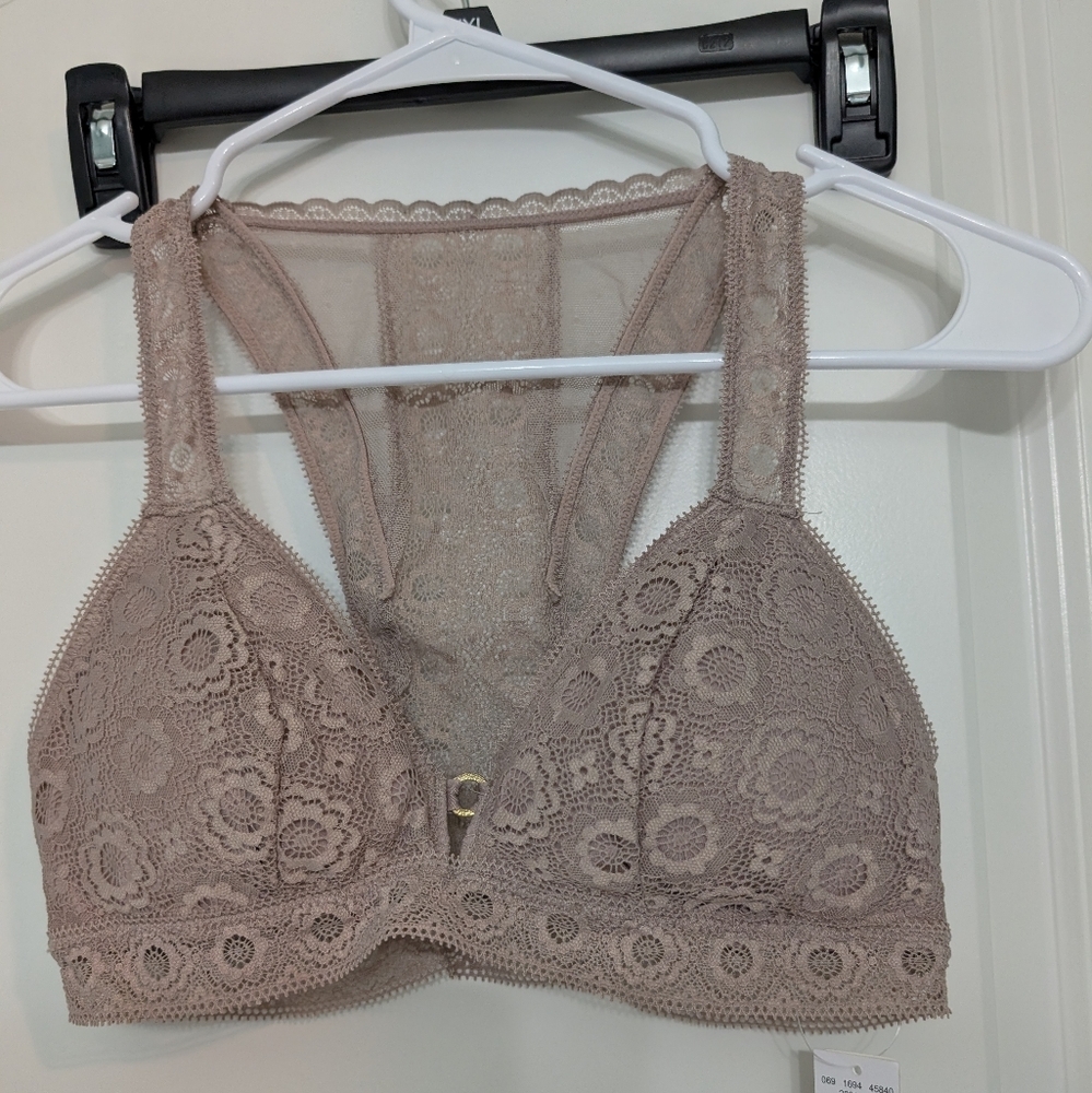 Aerie, NWT, Size S, Keyhole Lace Bralette in Taupe, Removable Pads - Picture 1 of 4